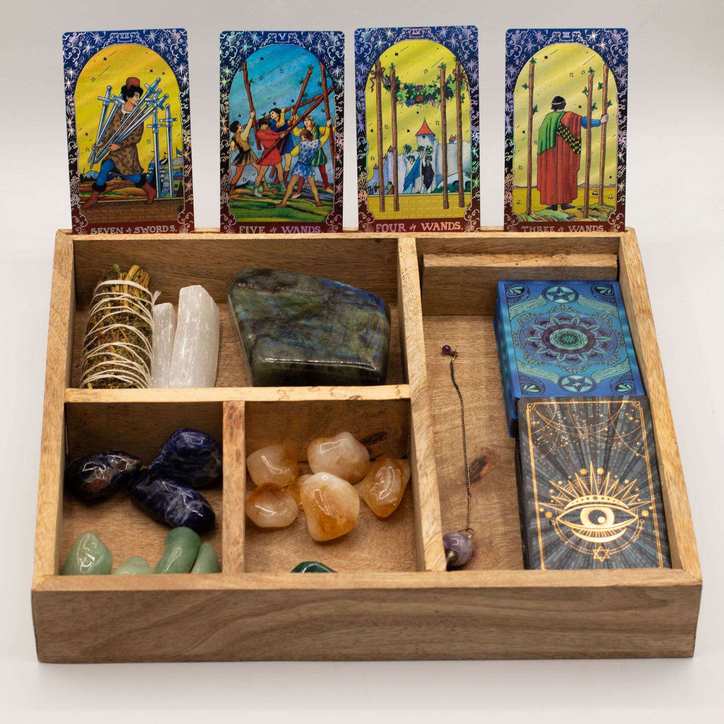 Caja de tarot de cuatro compartimentos con soporte para cartas. - Almacenamiento de cartas del Tarot y cajas de lectura, Arti