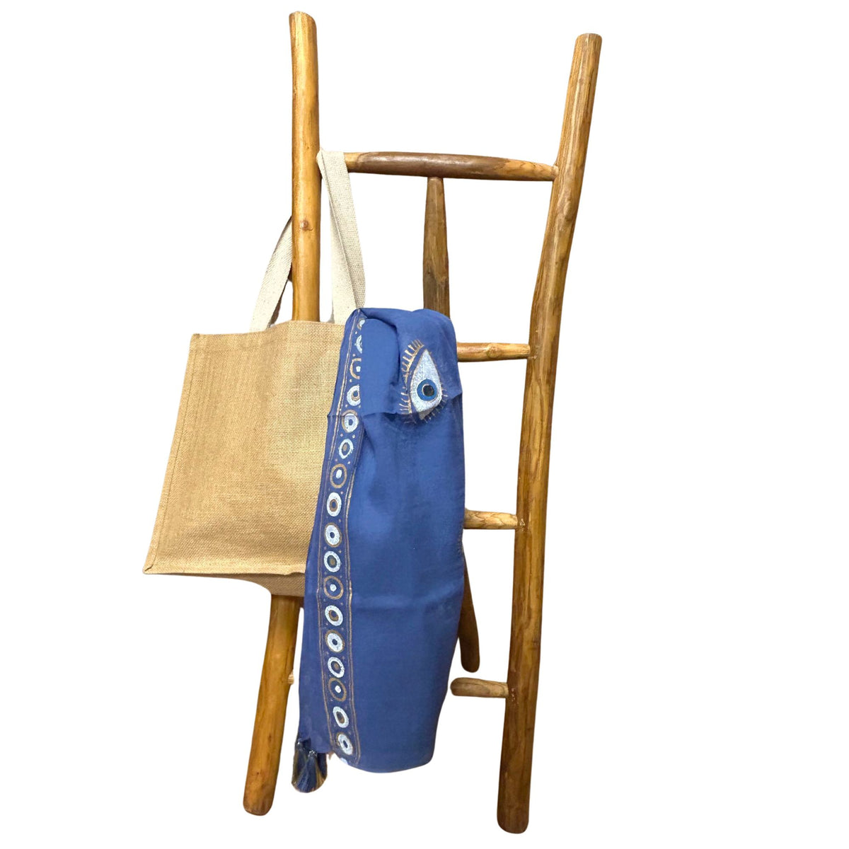 Colección Nómada Sari Mediterráneo - Pareo - Diseño del Ojo Maligno en Azul Rico y Dorado