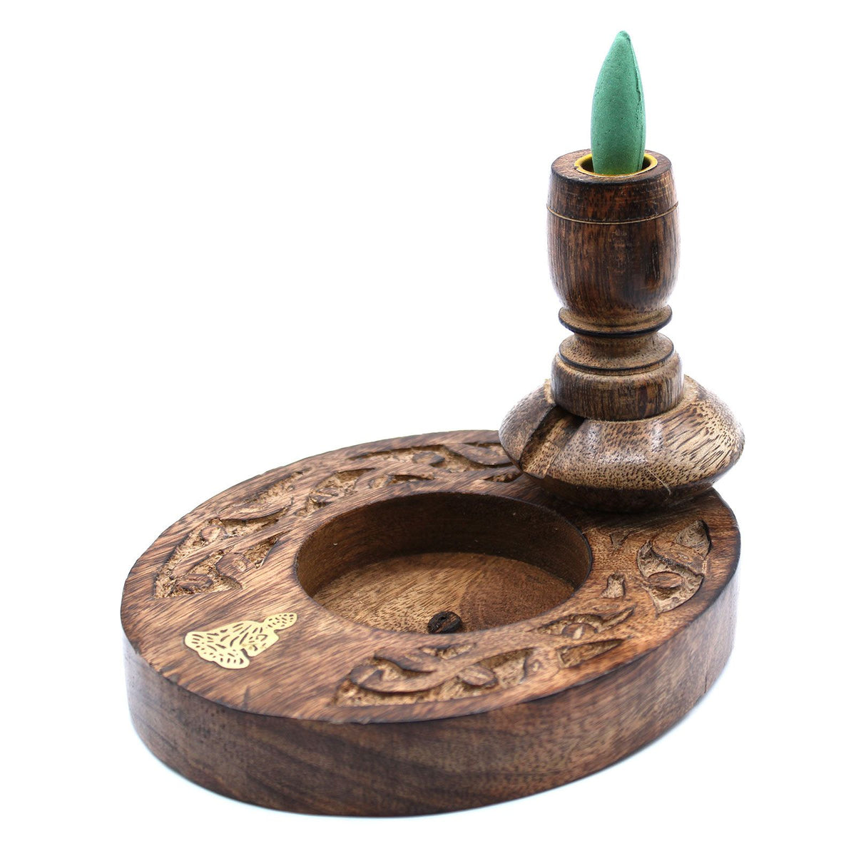 Sm Quemador Inverso Madera de Mango - Brass Buddha - Quemador de Flujo Inverso de Madera de Mango