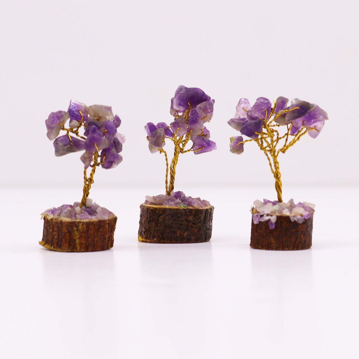 Mini árbol de piedras preciosas sobre base de madera - Amatista (15 piedras) - Mini Árboles De Piedras Preciosas