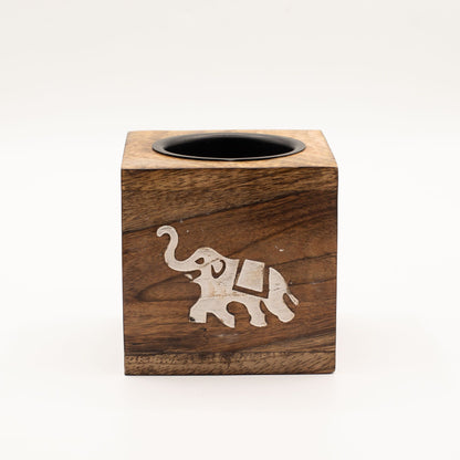 Quemador de aceite de madera de mango cuadrado  - Elefante