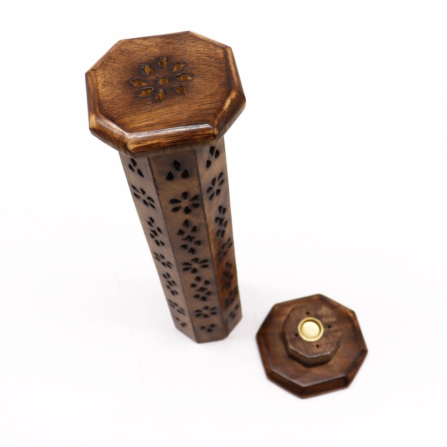 Mango Wood Hexagonal Tower - Soporte de Incienso