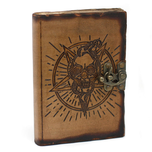 Pentagram and Skull Leather Journal · Burnt Pages