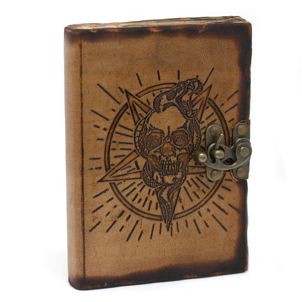 Pentagram and Skull Leather Journal · Burnt Pages