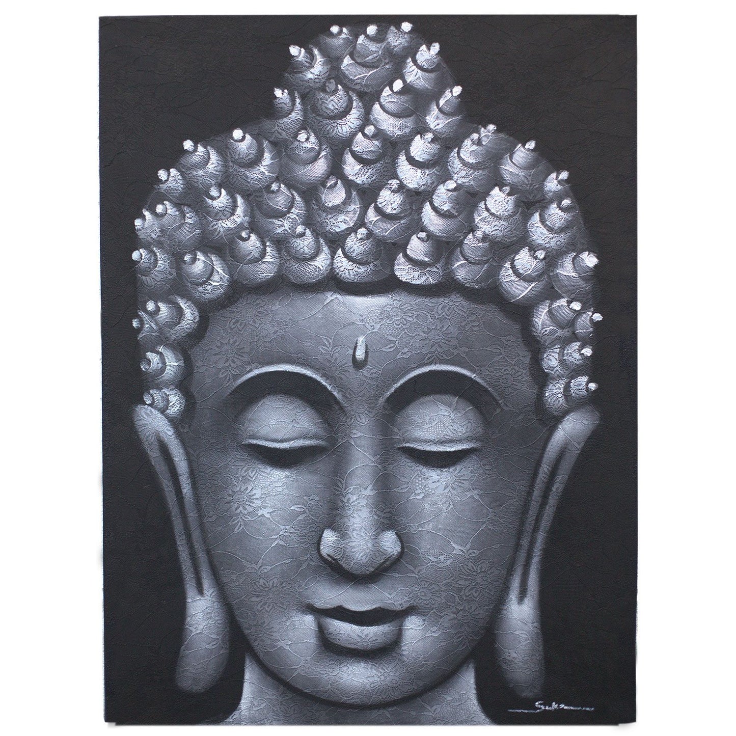 Cuadro de Buda · Detalle de Brocado en Gris