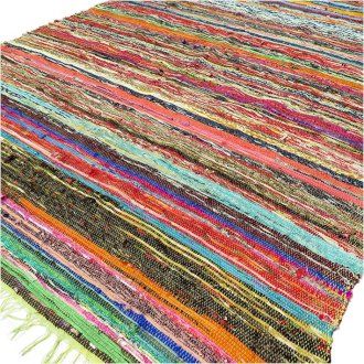 Alfombra de trapo de lujo de 151 x 90 cm - Verde - Alfombras de trapo indias