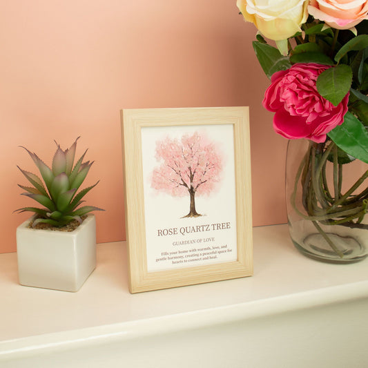 Cuadro de piedra preciosa - Árbol de la Vida - Cuarzo rosa (20x14.7x1cm)