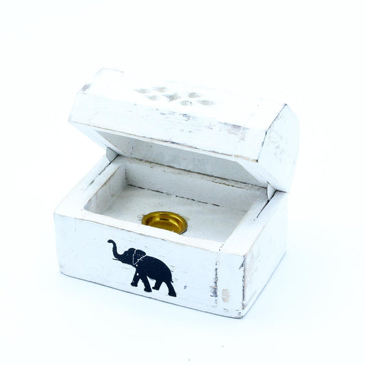 Porta Incienso Acabado en Blanco  - Caja de Conos para el humo de 8 cm - Porta-inciensos de madera