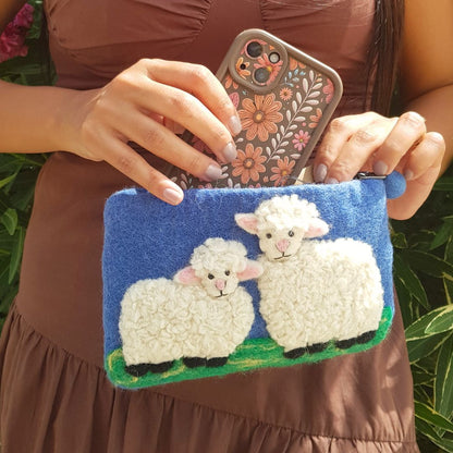 Bolsa de fieltro de oveja, estilo campo, con cremallera (3 surtidos)