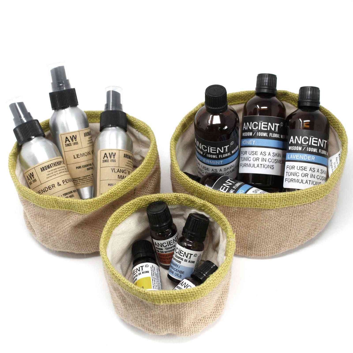 Conjunto de 3 cestas de yute natural - Verde azulado