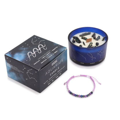 Vela de cristal del zodiaco con pulsera de piedras preciosas - Aquarious - Velas de cristal del zodiaco con brazalete de pied