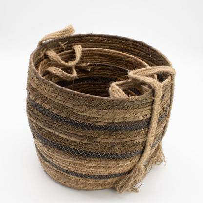 Cestas grandes de hoja de plátano y pasto marino - marrón natural - set de 3
