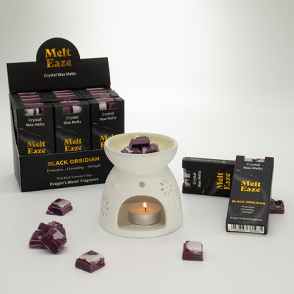 MeltEaze Wax Melts 50g - Escudo de Obsidiana - Sangre de Dragón - Pastillas de Cera derretibles con Gemas