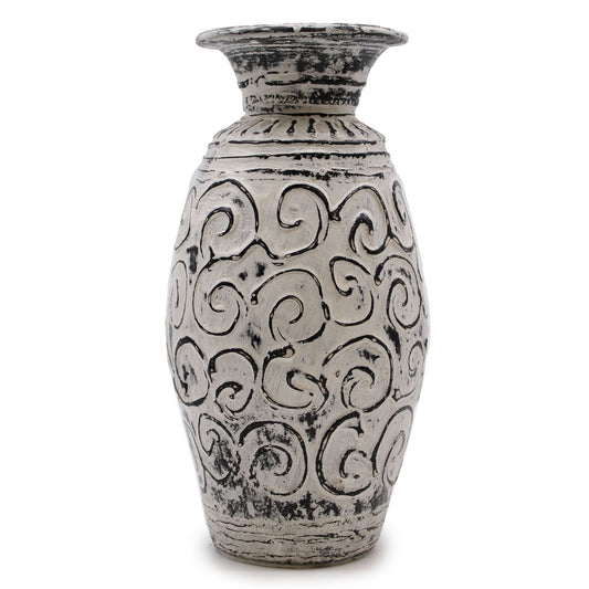 Ceramic Swirl Motif Vase - Cream