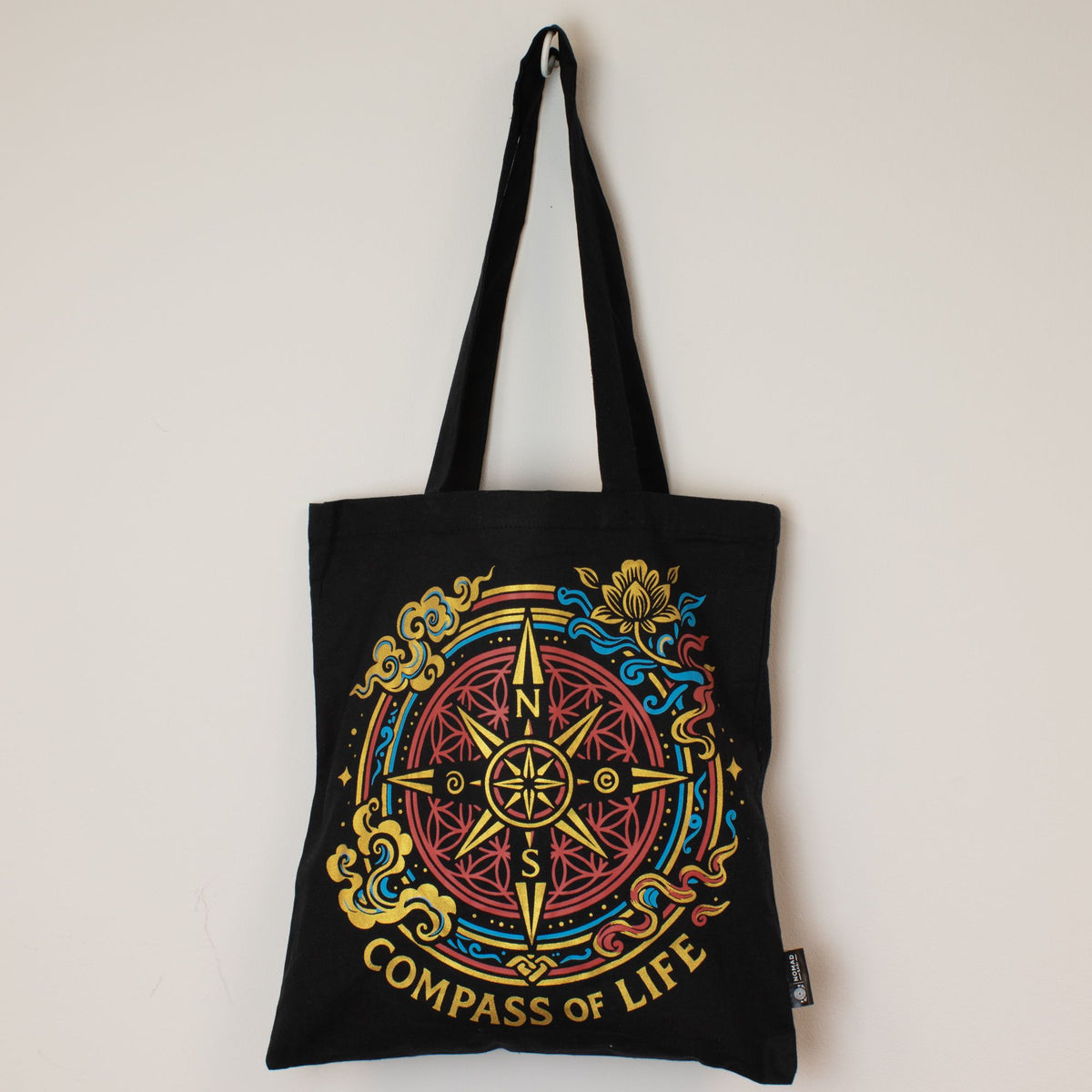 Bolso tote icónico y clásico - Brújula de la Vida - Negro 6oz