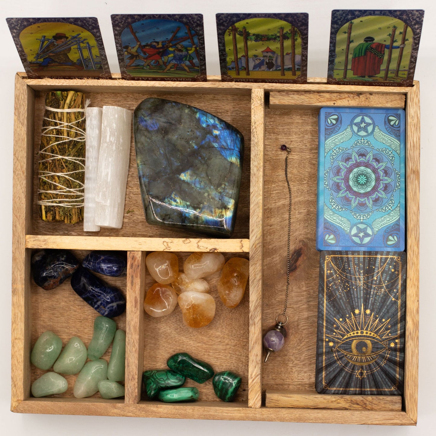 Caja de tarot de cuatro compartimentos con soporte para cartas. - Almacenamiento de cartas del Tarot y cajas de lectura, Arti