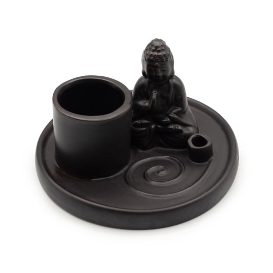 Plato de incienso de Buda multifuncional - cerámica negra mate - Placas de incienso de Buda