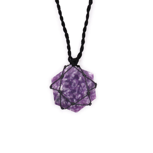 Interlaced hexagonal gemstone pendant - Lepidolite