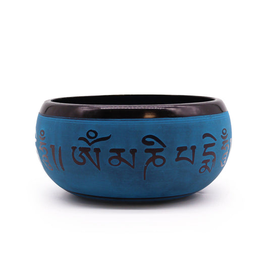 Cuenco tibetano Earth Powder - Cinco Budas Mantra Azul - 16 cm - Artículos Tibetanos