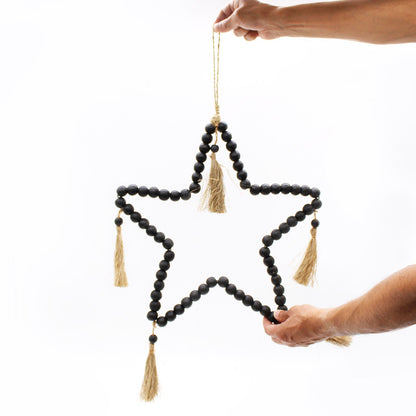 Móvil Decorativo Estrella · Rafia y Cuentas de Madera de Pino