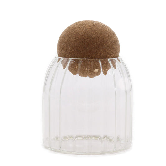 Tarro de cristal Cottage con bola de corcho - Acanalado - 10 cm