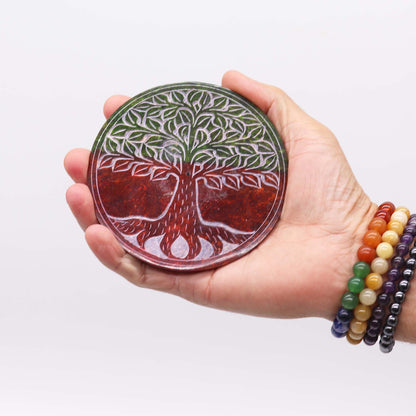 Porta-incienso Disco de Esteatita 10cm - Árbol de la Vida - Porta incienso de esteatita