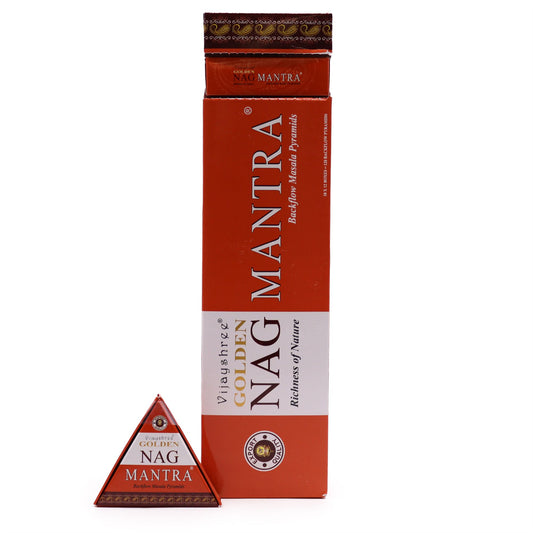 Conos de Incienso Jumbo Dorado Nag - Mantra Reflujo 42g - Conos de Incienso Reflujo Inverso Jumbo Golden Nag