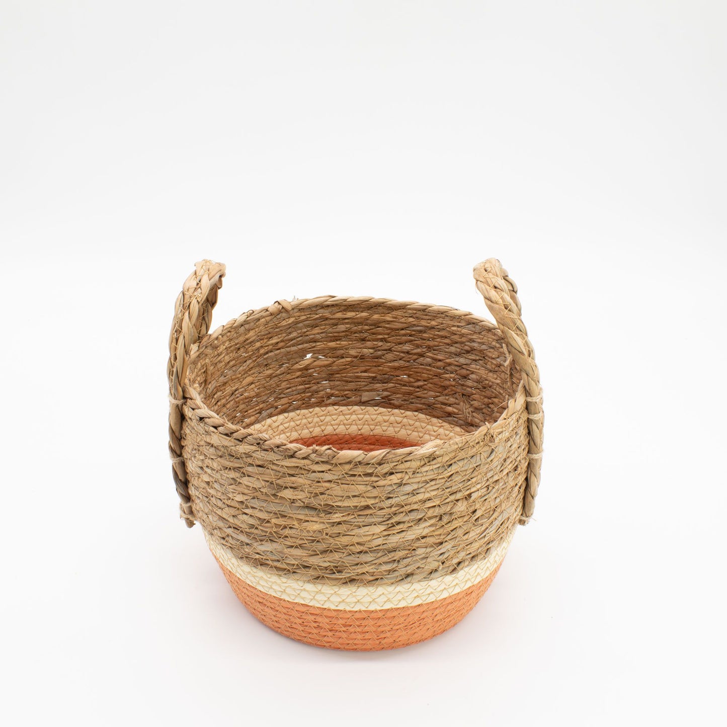 Cestas grandes de paja y pasto marino - Natural y naranja - Conjunto de 3