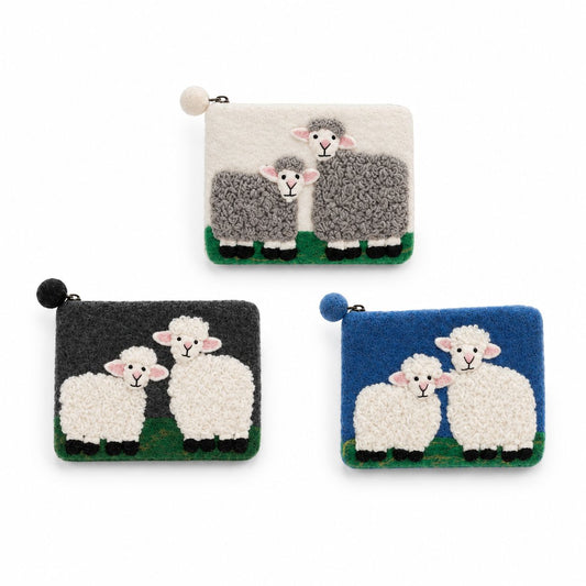 Bolsa de fieltro de oveja, estilo campo, con cremallera (3 surtidos) | Monederos de Fieltro Natural con Cremallera | El Bazar