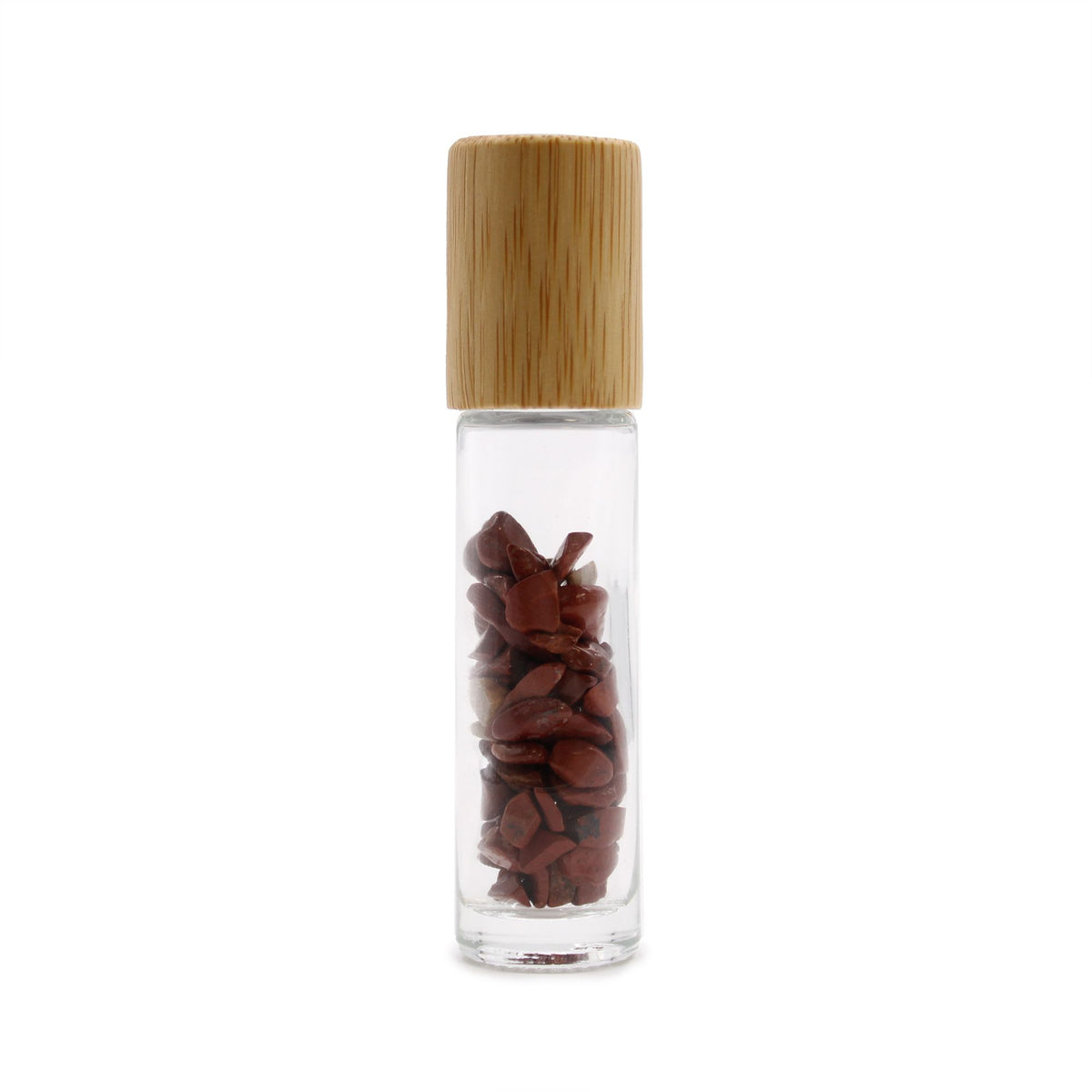 Botella de rodillo de aceite esencial de piedras preciosas - Jaspe rojo - Tapa de madera - Botellas Roll-on con gemas 10ml