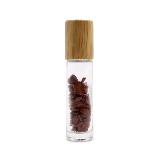 Botella de rodillo de aceite esencial de piedras preciosas - Jaspe rojo - Tapa de madera - Botellas Roll-on con gemas 10ml