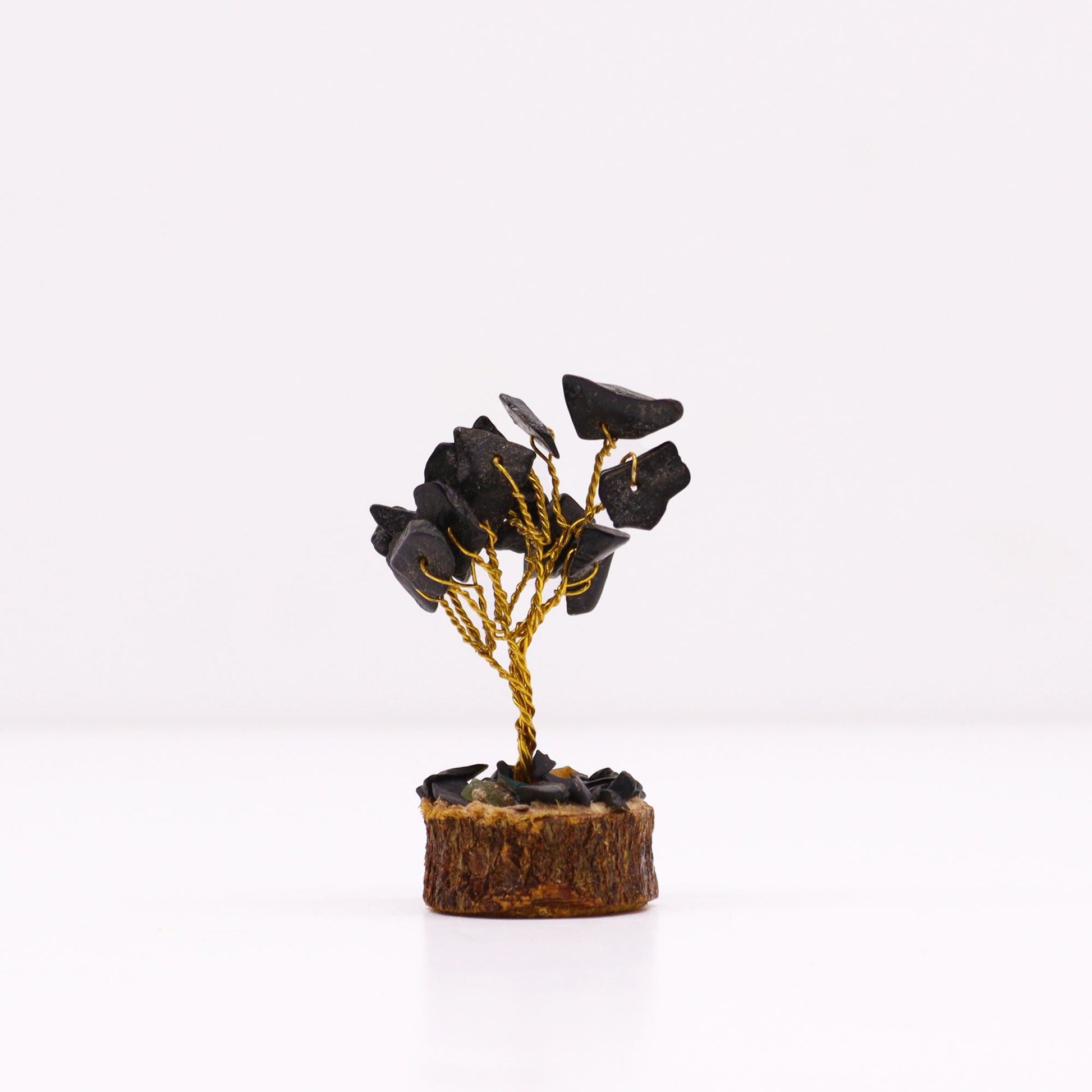 Mini árbol de piedras preciosas sobre base de madera - Ágata negra (15 piedras) - Mini Árboles De Piedras Preciosas