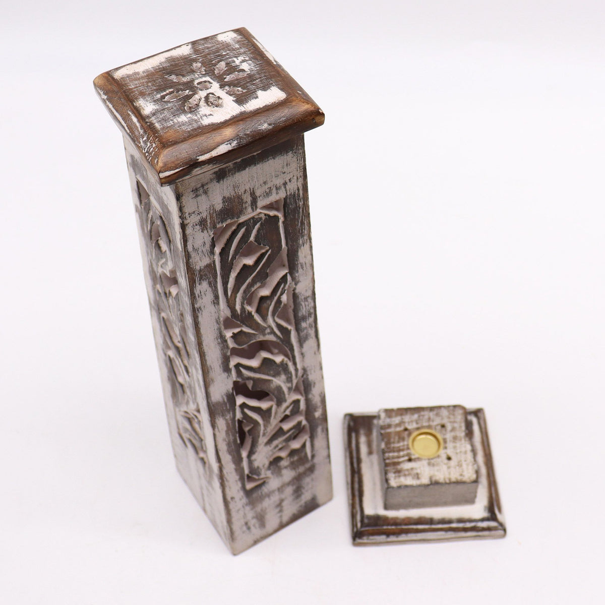 Tapered Incense Tower Washed Des2 - Mango Wood - Soporte de Incienso