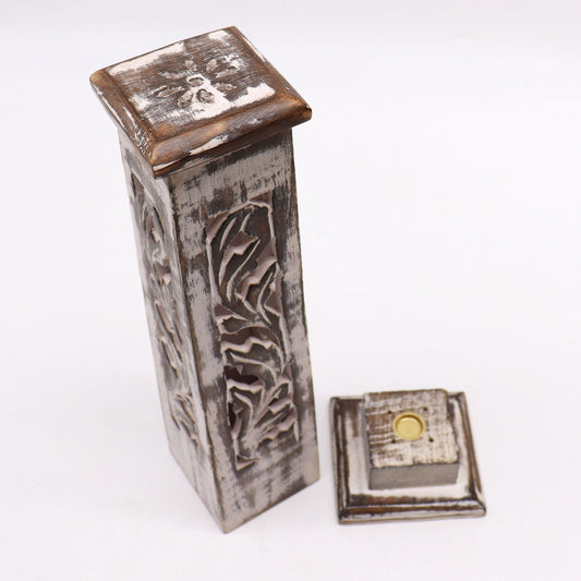 Tapered Incense Tower Washed Des2 - Mango Wood - Soporte de Incienso