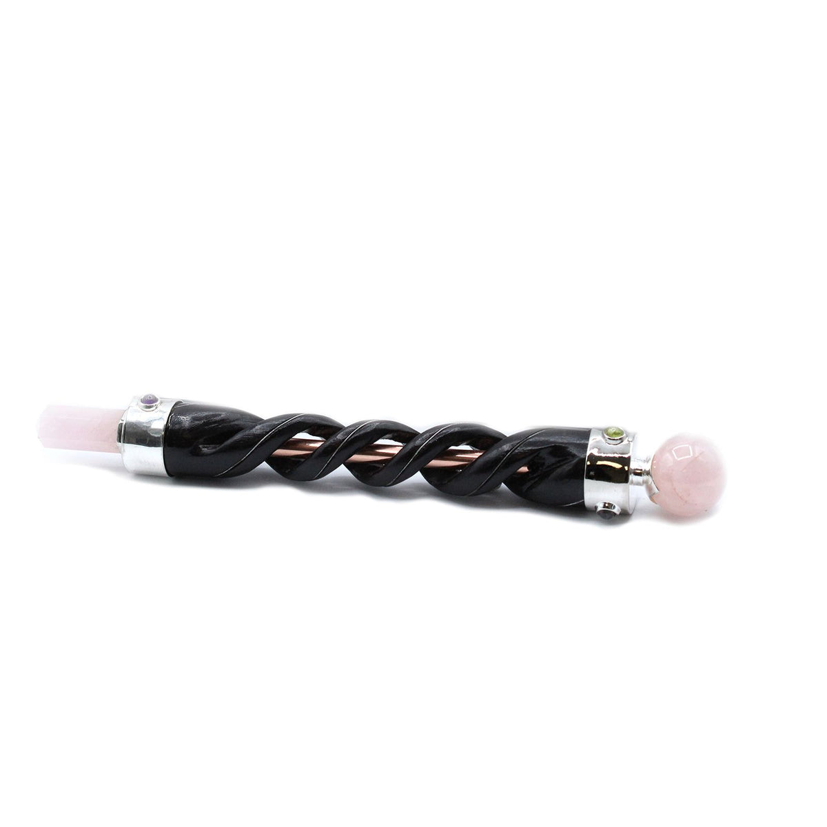 Varita Curativa de Tallado en Espiral - Tubo de Cobre Cuarzo Rosa