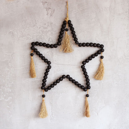 Móvil Decorativo Estrella · Rafia y Cuentas de Madera de Pino