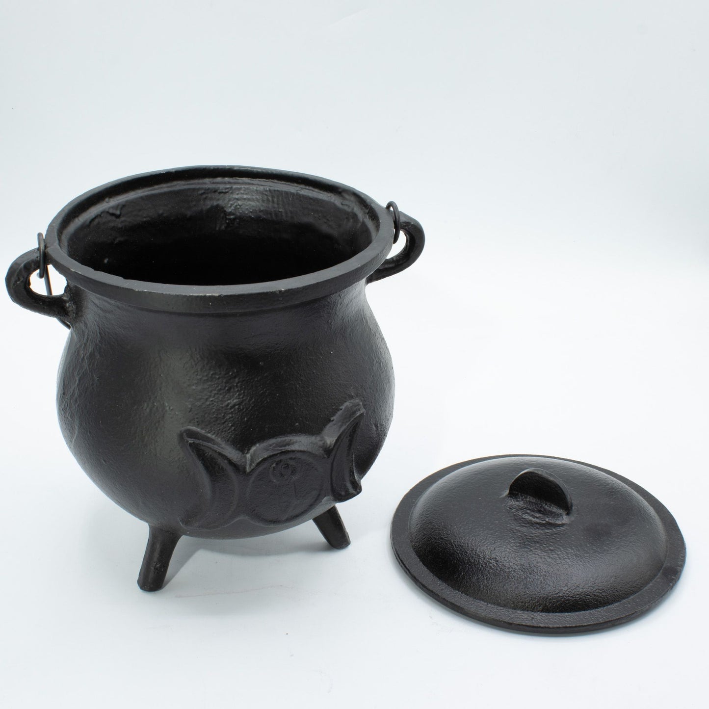 Extragrande Caldero de hierro fundido con Triple Luna 23x18 cm (al menos 4 kg)