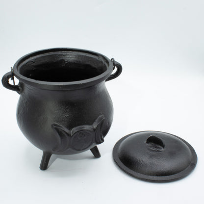 Extragrande Caldero de hierro fundido con Triple Luna 23x18 cm (al menos 4 kg)