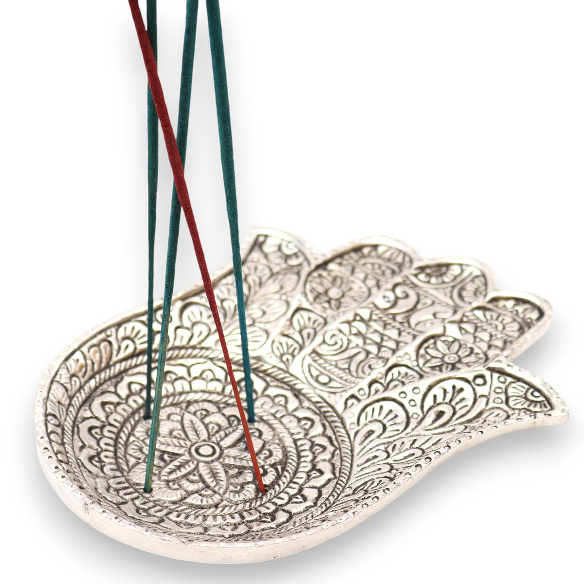 Porta-incienso Hamsa de Aluminio Pulido 18x13cm - Portainciensos de aluminio hechos a mano