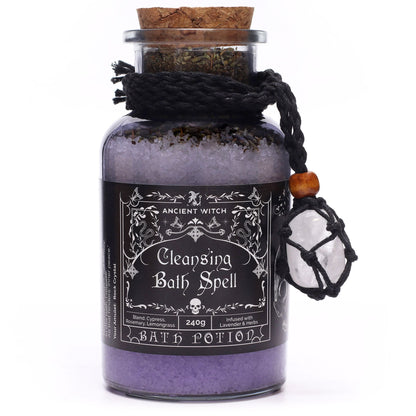 Antiguo hechizo de baño de bruja, poción y amuleto de cristal de roca - Purificación