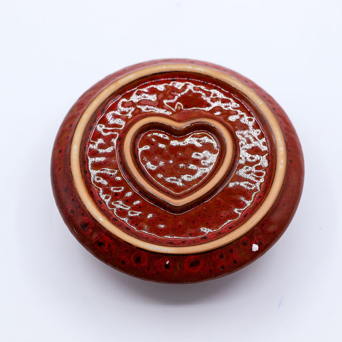 Soporte cerámico para Palo Santo e Incienso - Mandala - Rojo con brillo en forma de corazón - Soporte cerámico para Palo Sant