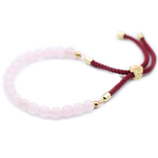 Burgundy string bracelet with Rose Quartz