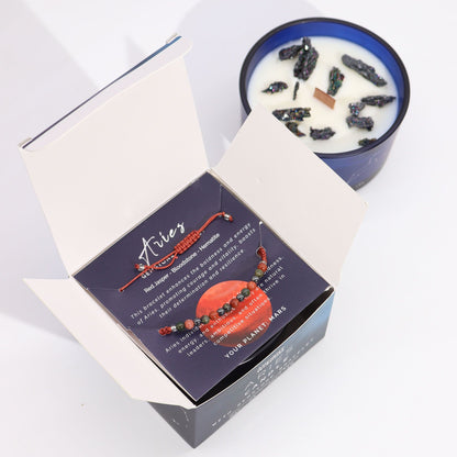 Vela de Cristal del Zodiaco con Pulsera de Piedras Preciosas - Aries - Velas de cristal del zodiaco con brazalete de piedras