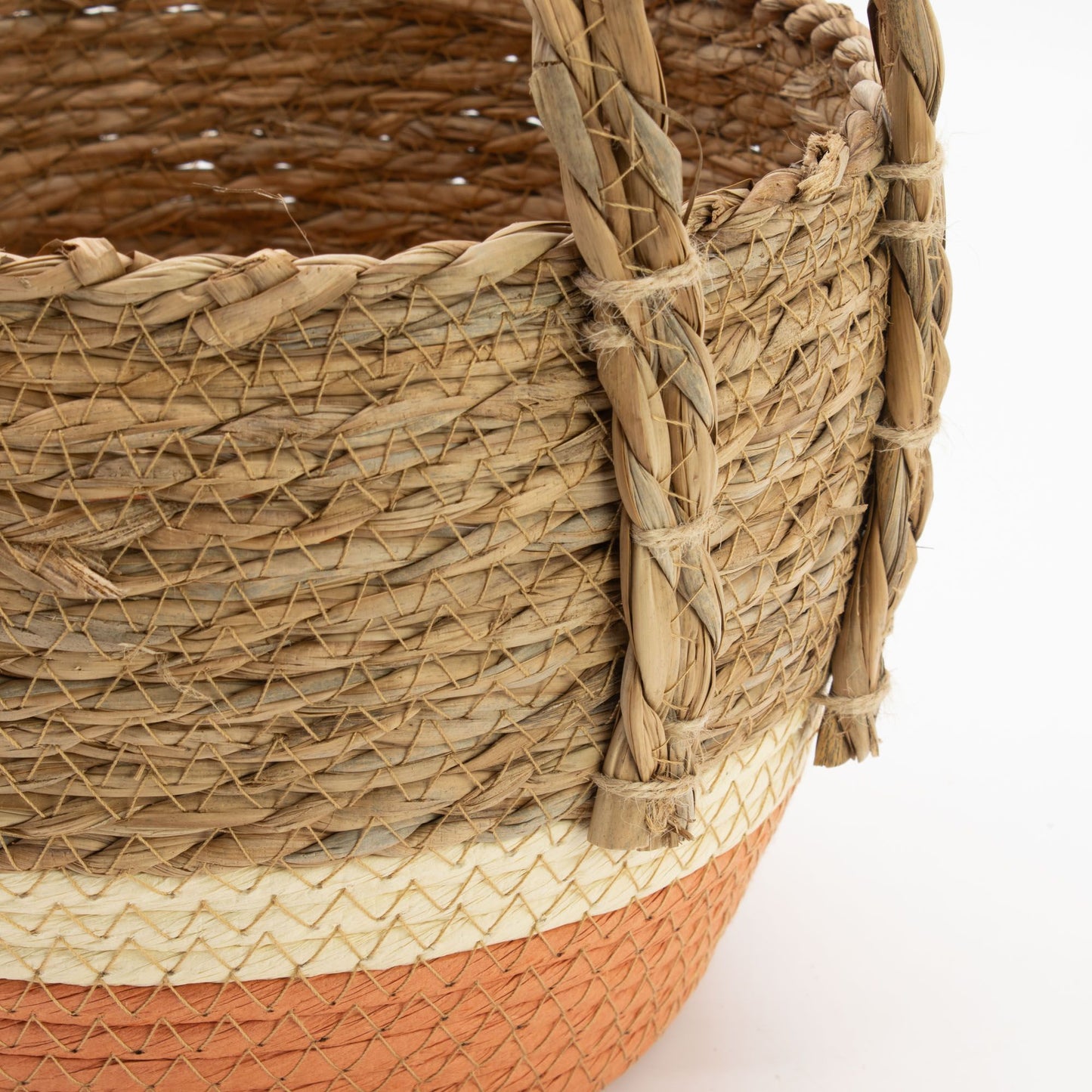 Cestas grandes de paja y pasto marino - Natural y naranja - Conjunto de 3