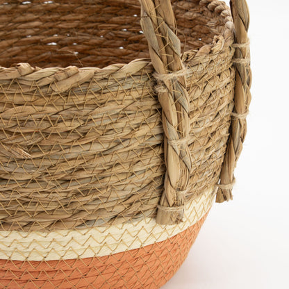 Cestas grandes de paja y pasto marino - Natural y naranja - Conjunto de 3