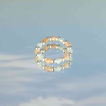 Conjunto de anillos con gemas de ninfa espiritual - Puesta de sol marina