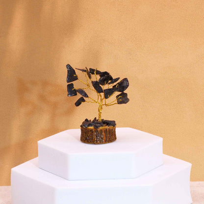Mini árbol de piedras preciosas sobre base de madera - Ágata negra (15 piedras) - Mini Árboles De Piedras Preciosas