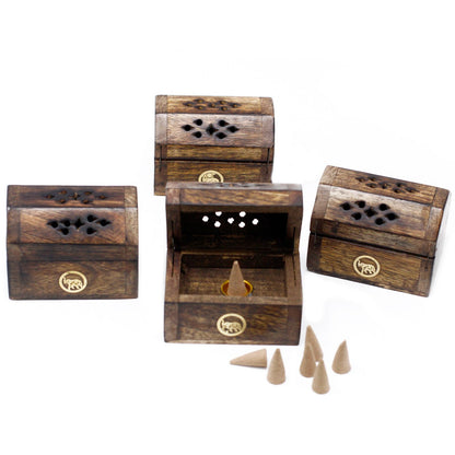Mini Incense Cone Smoke Box - Mango Wood - Soporte de Incienso