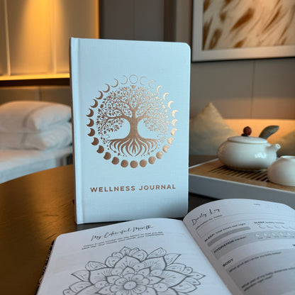Cuaderno de Bienestar Blanco - 120 páginas - Árbol de la Vida en oro rosado