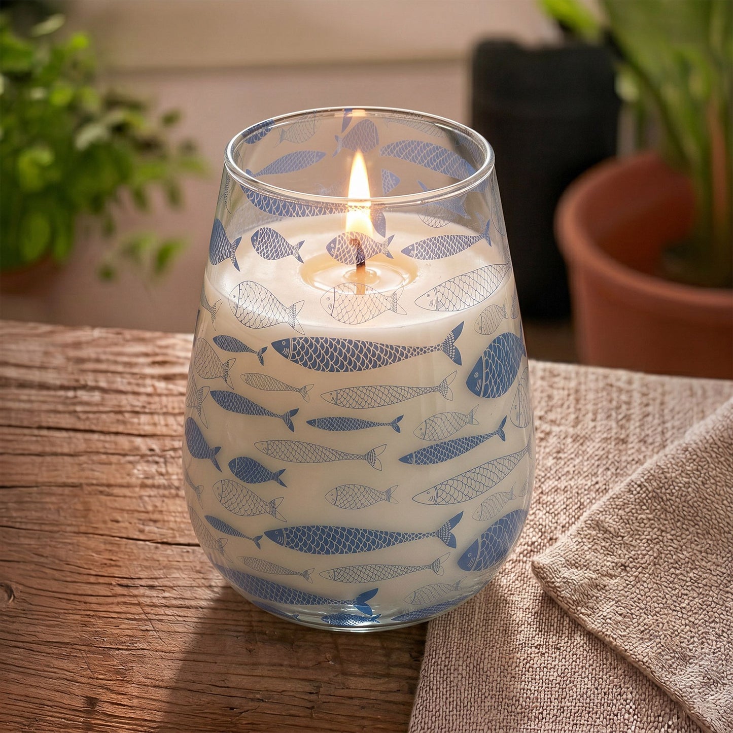 Velas en tarro de vidrio alto - Brisa marina
